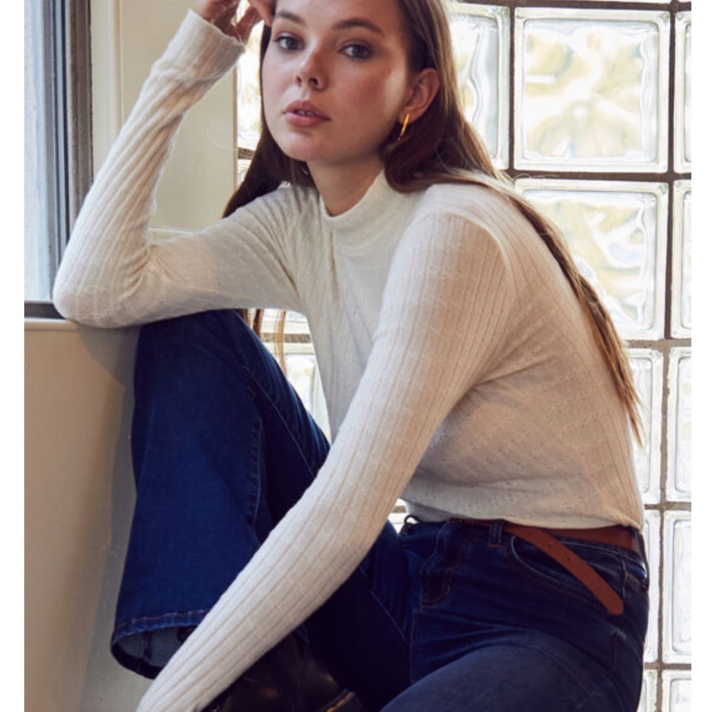 🌺NWT Ivy and Main Mock Neck Pointelle Knit Top